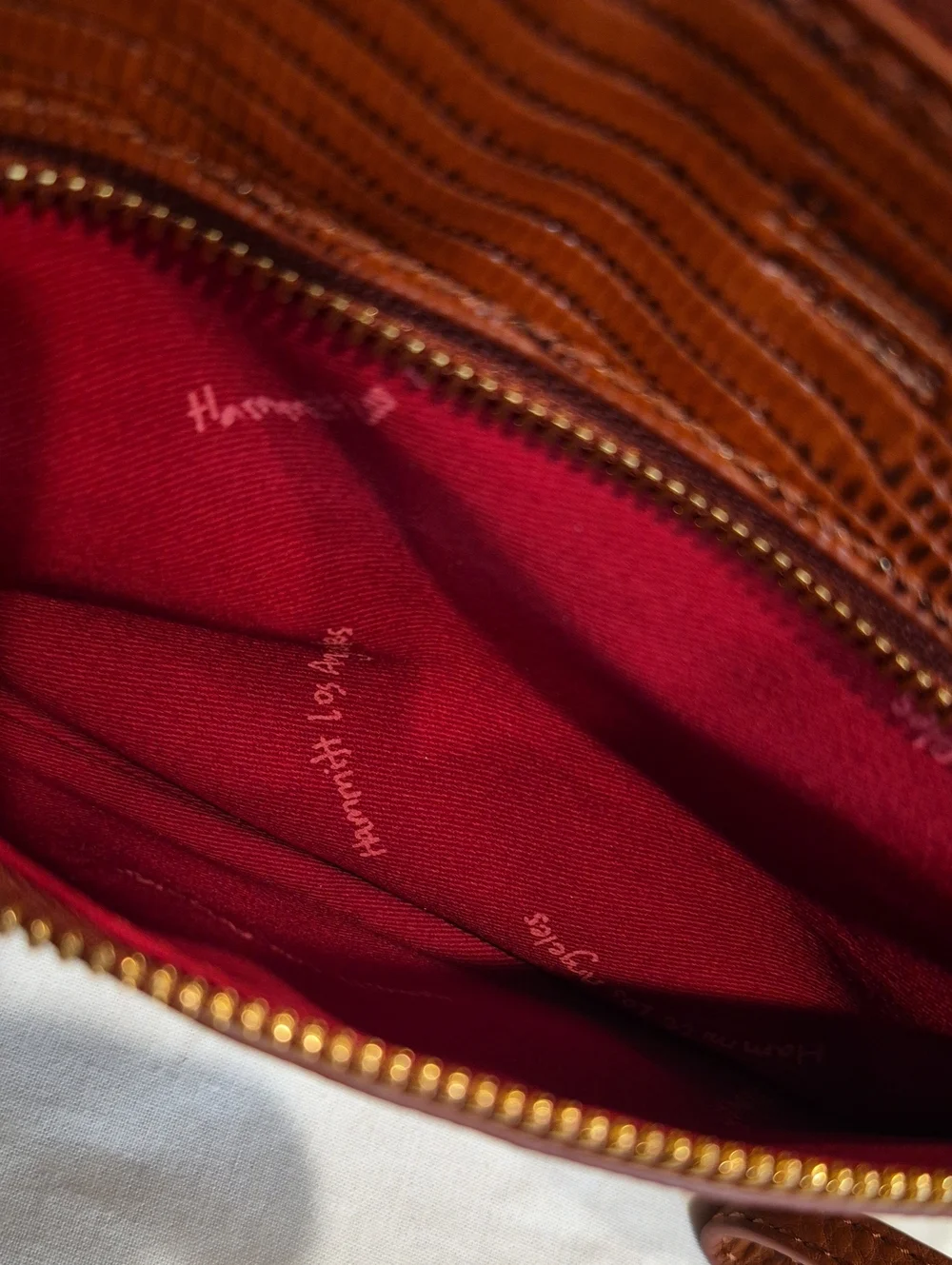 Hammitt Nash Redwood Lizard Leather Brushed Gold Clutch Wristlet Crossbody Bag